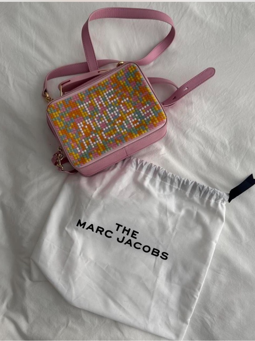 RARE MARC JACOBS pink anemone Pink Beaded Box Crossbody Bag - Picture 2 of 6